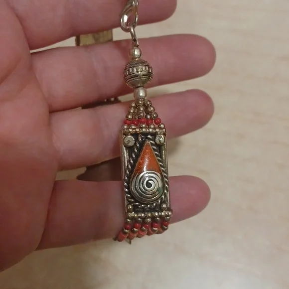 Southwest Inspired Coral Beaded Silver Bracelet - Picture 2 of 5